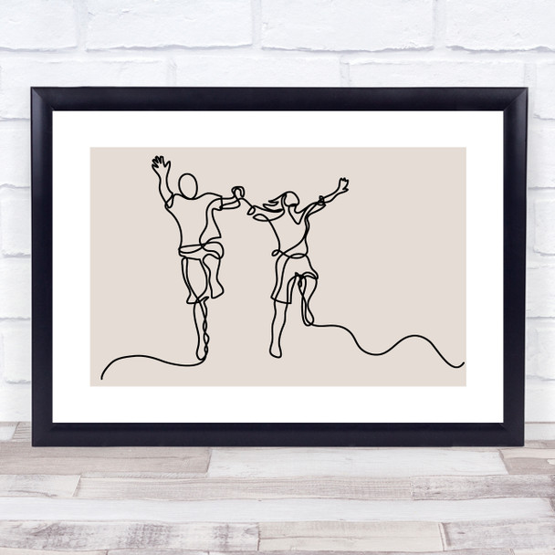 Block Colour Line Art Happy Man & Woman Decorative Wall Art Print