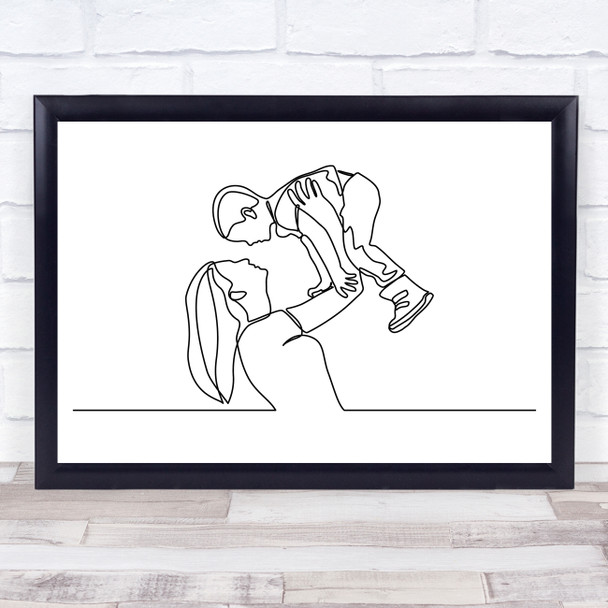 Black & White Line Art Mother And Son Decorative Wall Art Print