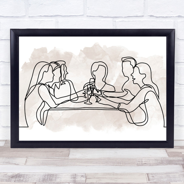 Watercolour Line Art Friends Drinking Decorative Wall Art Print Watercolour Line Art Friends Drinking Decorative Wall Art Print