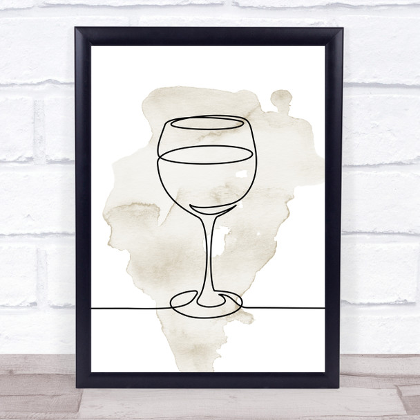 Watercolour Line Art Glass White Wine Decorative Wall Art Print