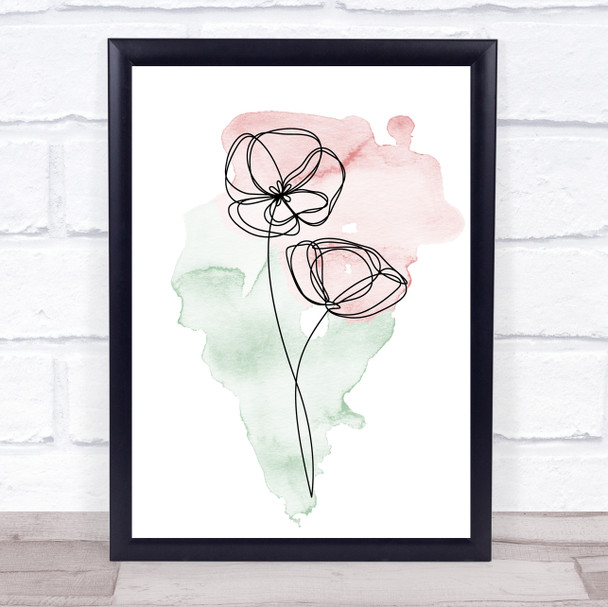 Watercolour Line Art Flowers Poppies Decorative Wall Art Print