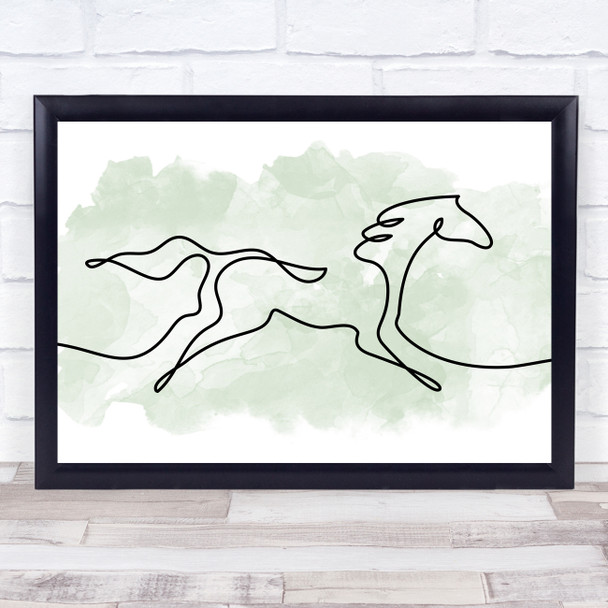 Watercolour Line Art Horse Galloping Decorative Wall Art Print