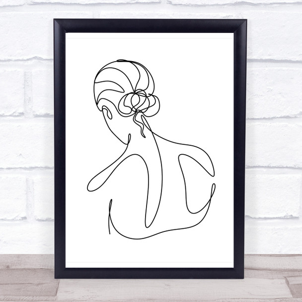 Black & White Line Art Back Of Lady Decorative Wall Art Print
