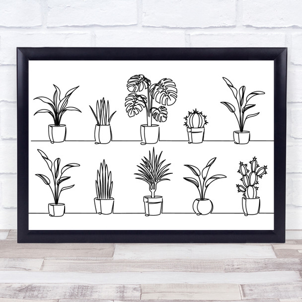 Black & White Line Art House Plants Decorative Wall Art Print Black & White Line Art House Plants Decorative Wall Art Print