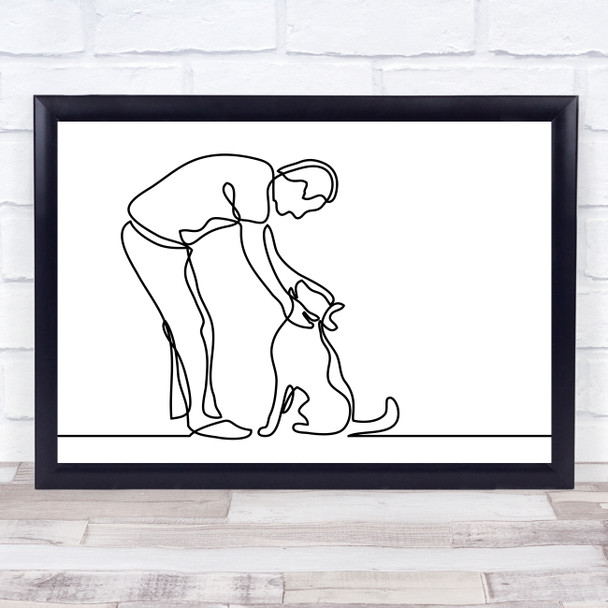Black & White Line Art Man And Dog Decorative Wall Art Print