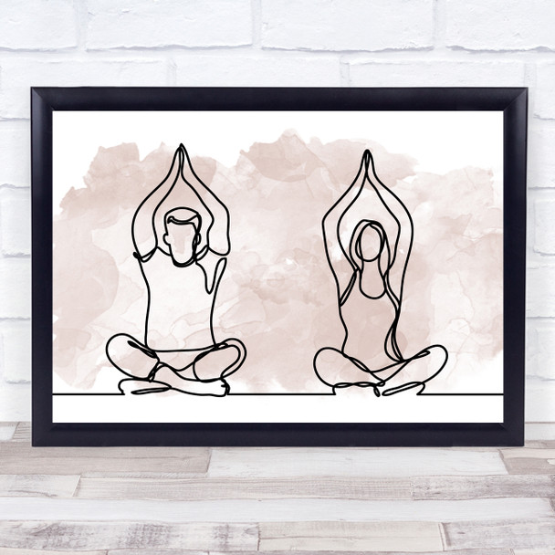 Watercolour Line Art Man Lady Yoga Decorative Wall Art Print