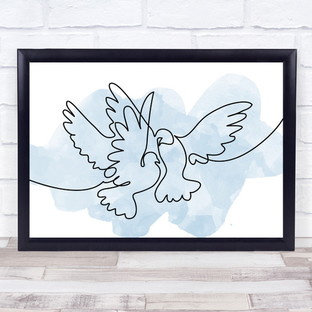 Watercolour Line Art Pair Of Doves Decorative Wall Art Print