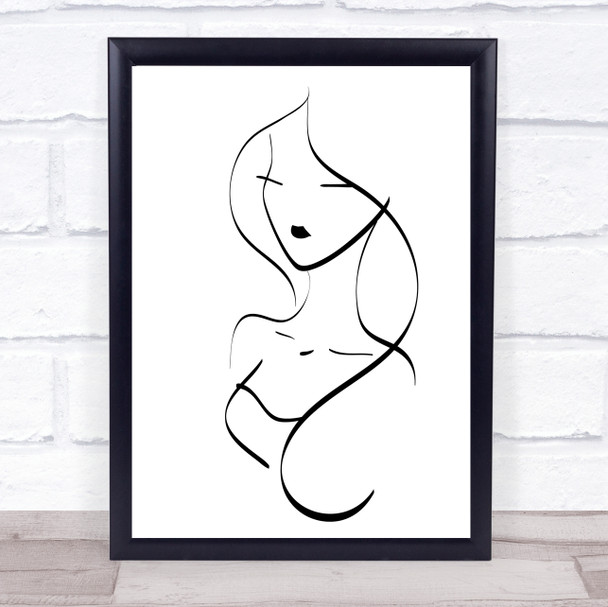 Black & White Line Art Asian Lady Decorative Wall Art Print