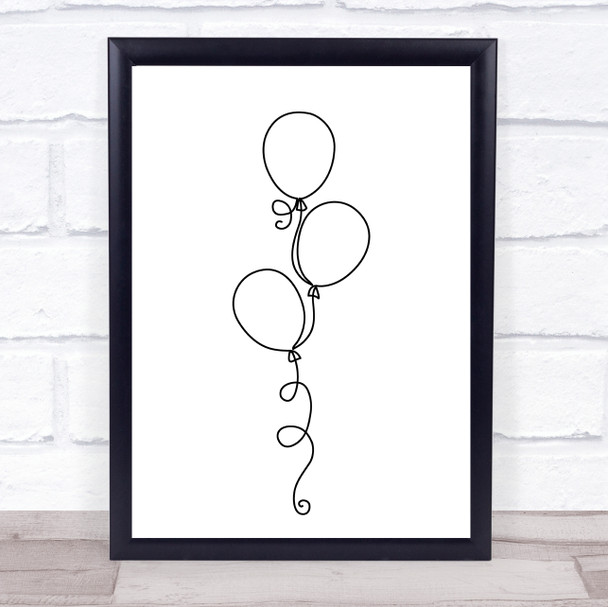 Black & White Line Art Balloons Decorative Wall Art Print