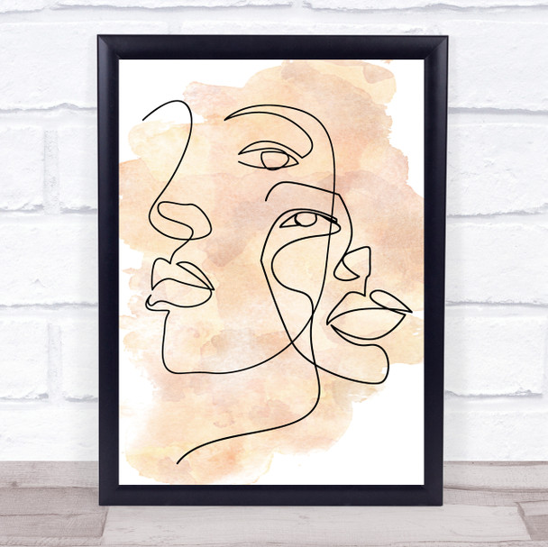 Watercolour Line Art Two Faces Decorative Wall Art Print