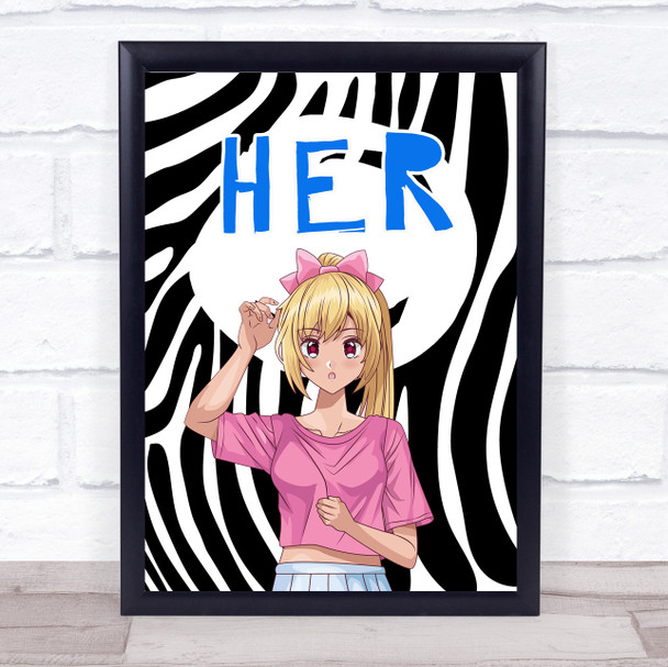 Manga Style Her Black & White Print Style Decorative Wall Art Print