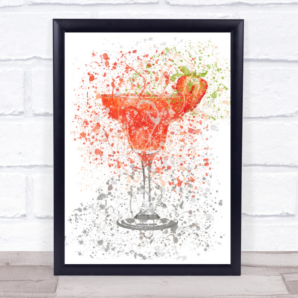 Watercolour Splatter Strawberry Daiquiri Cocktail Glass Wall Art Print