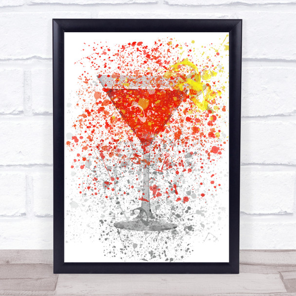 Watercolour Splatter Cosmopolitan Cocktail Glass Decorative Wall Art Print