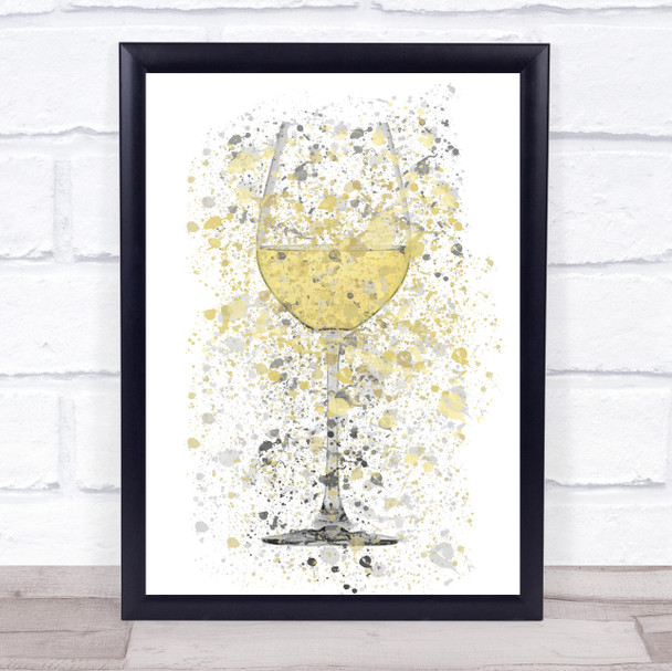 Watercolour Splatter White Wine Glass Decorative Wall Art Print