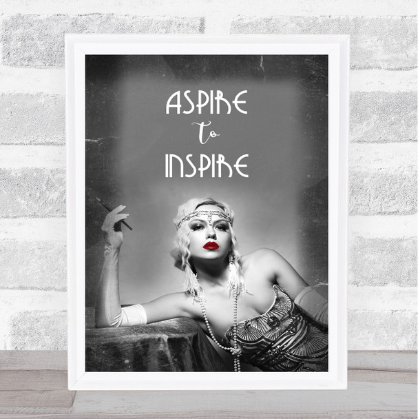 Vintage Lady Smoking Black & White Aspire To Inspire Decorative Wall Art Print