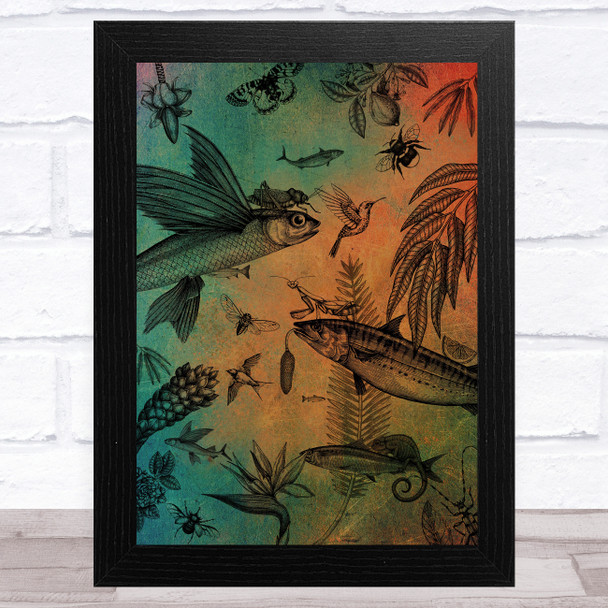 Grunge Gothic Vintage Fish Animals Home Wall Art Print