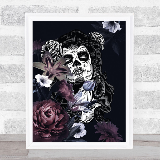 Sugar White Skull Flowers Gothic Home Wall Art Print