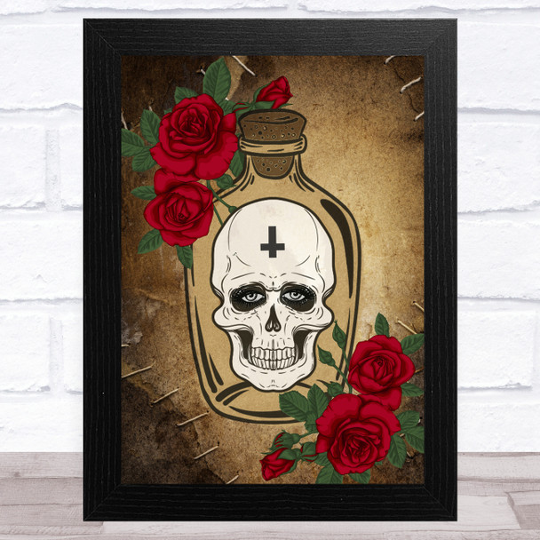 Skull In Jar Red Flowers Gothic Home Wall Art Print