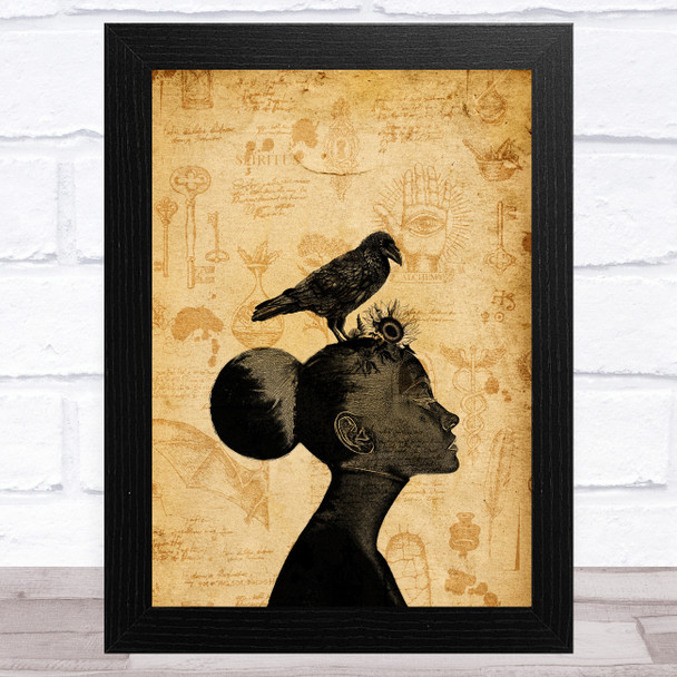 Raven On Women's Head Gothic Home Wall Art Print