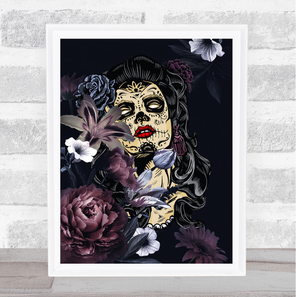 Sugar Skull Flowers Gothic Home Wall Art Print