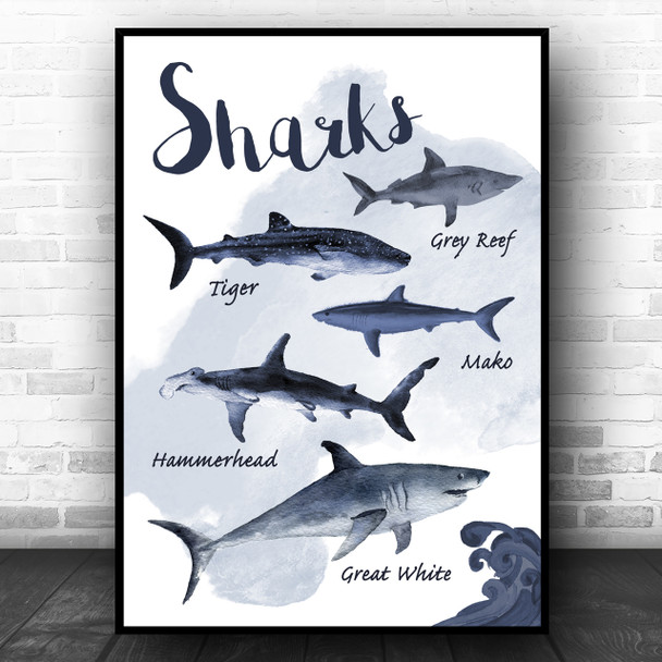 Types Of Shark Sealife Ocean Art Print