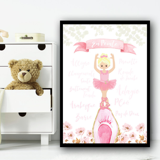 Ballerina Blond Hair En Pointe Children's Nursery Bedroom Wall Art Print