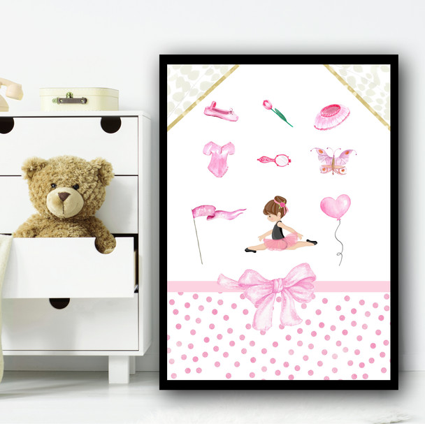 Ballerina Brown Hair Items Children's Nursery Bedroom Wall Art Print