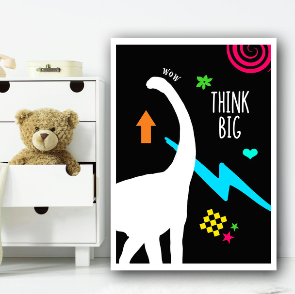 Dinosaur Neon Silhouette 3 Children's Nursery Bedroom Wall Art Print