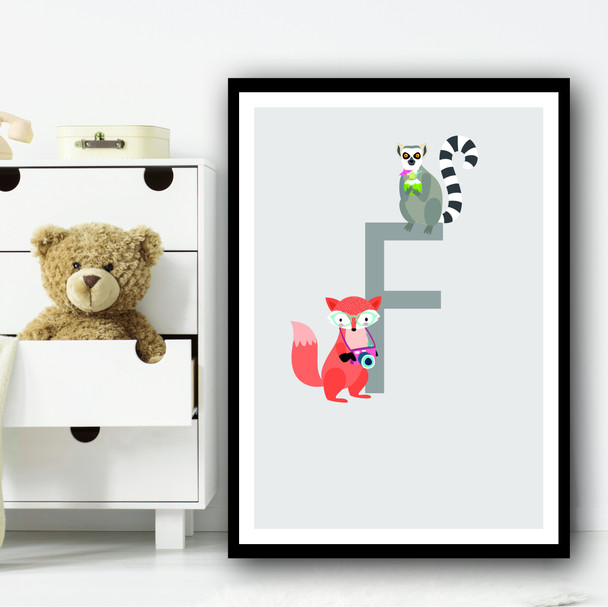 Animal Collection Letter F Children's Kids Wall Art Print