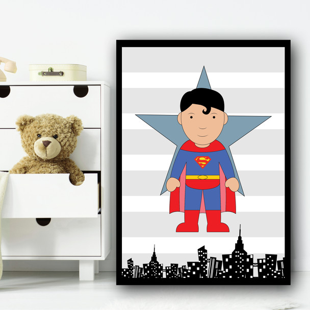 Superman Stripes Superhero Children's Nursery Bedroom Wall Art Print