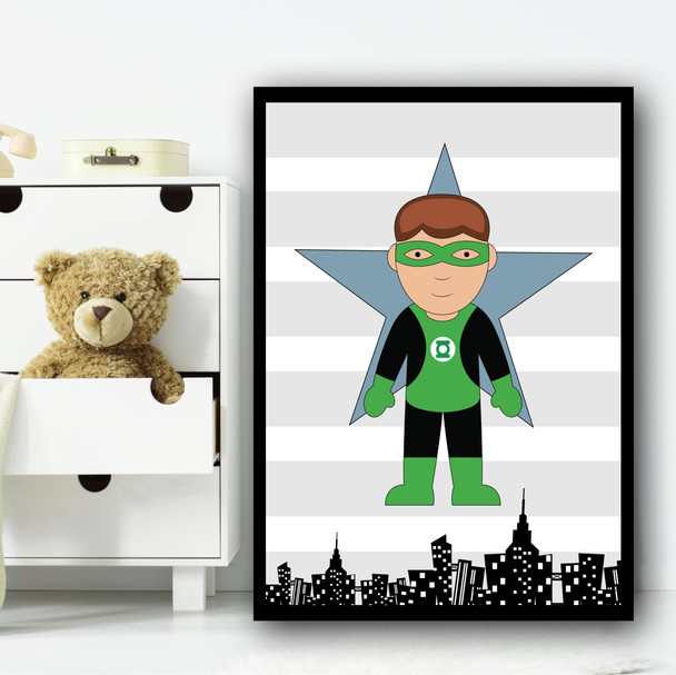 Green Lantern Stripes Superhero Children's Nursery Bedroom Wall Art Print