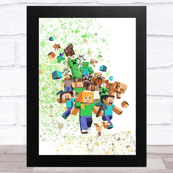Minecraft Let The Fun Begin Splatter Art Children's Kids Wall Art Print