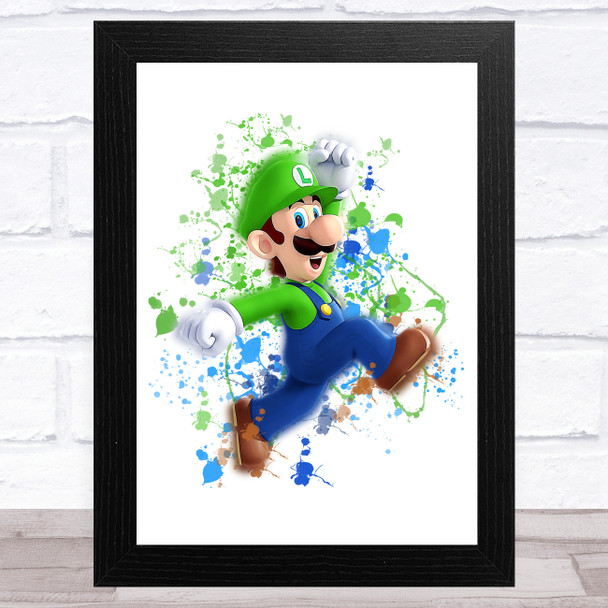 Luigi Super Mario Bros Splatter Art Children's Kids Wall Art Print