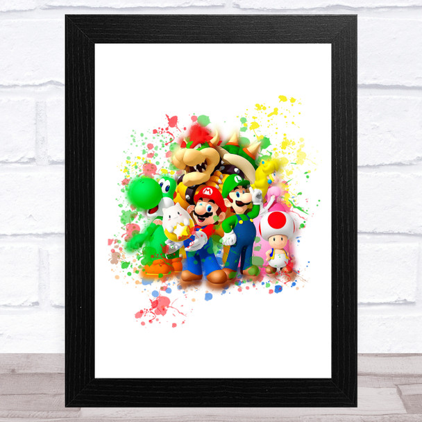 Super Mario Gang Splatter Art Children's Kids Wall Art Print