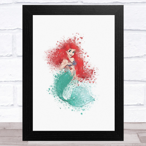 Ariel Disney Mermaid Watercolour Splatter Children's Kid's Wall Art Print