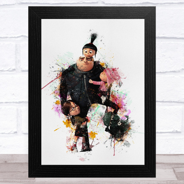 Cute Despicable Me Watercolour Splatter Children's Kid's Wall Art Print