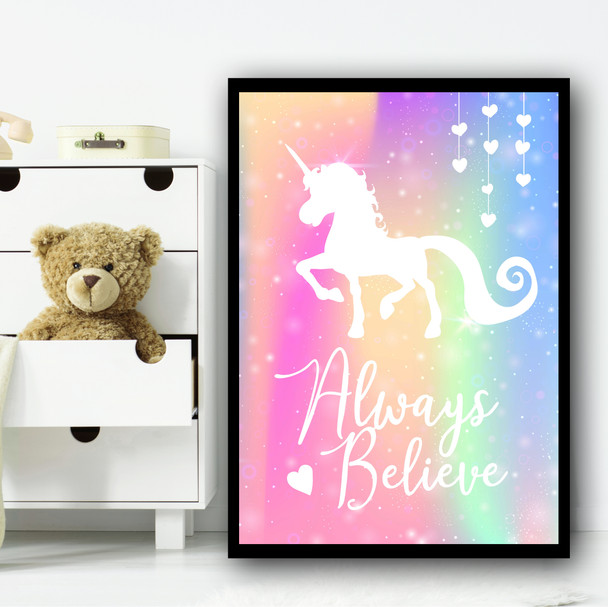 Wall Art Unicorn Sparkle Background 3 Children's Nursery Bedroom Wall Art Print