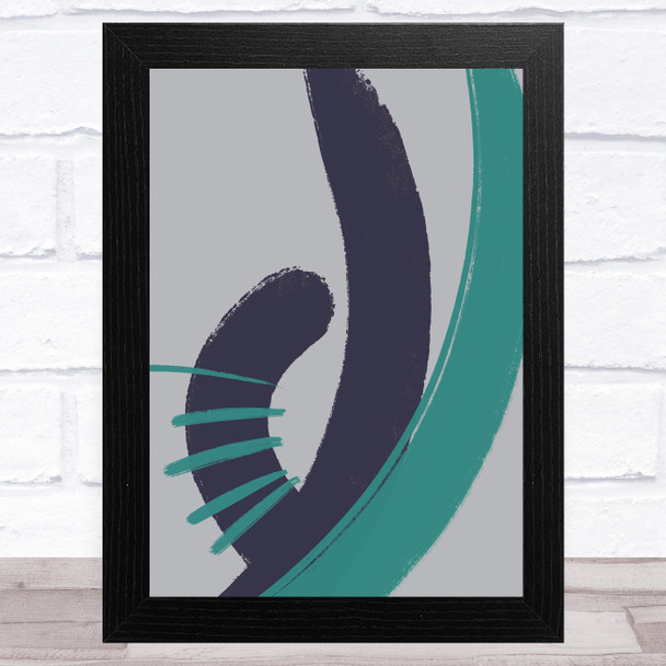 Navy Blue Turquoise And Grey Abstract Strokes Design 3 Wall Art Print