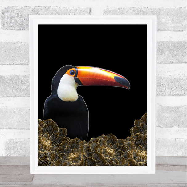 Toucan Gold Flowers Wall Art Print