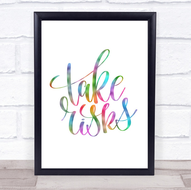 Take Risks Swirl Rainbow Quote Print