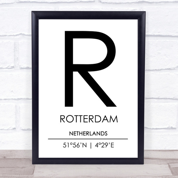 Rotterdam Netherlands Coordinates Travel Print