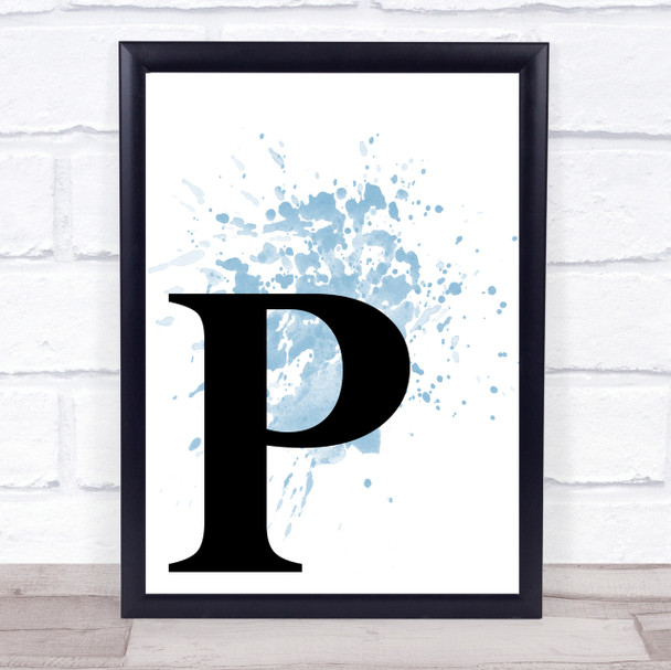 Blue Initial Letter P Quote Wall Art Print