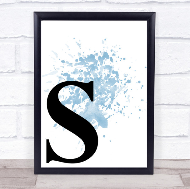 Blue Initial Letter S Quote Wall Art Print
