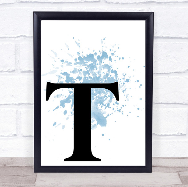 Blue Initial Letter T Quote Wall Art Print