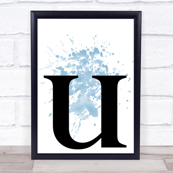 Blue Initial Letter U Quote Wall Art Print