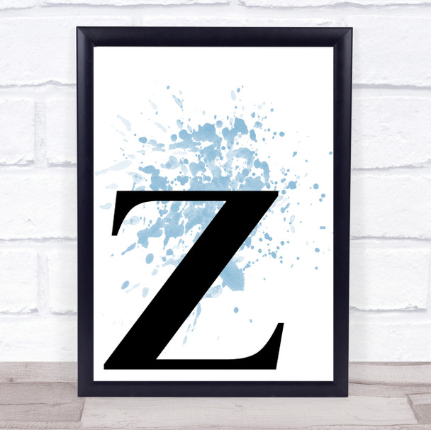 Blue Initial Letter Z Quote Wall Art Print