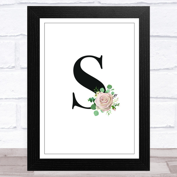Initial Letter S With Flowers Wall Art Print
