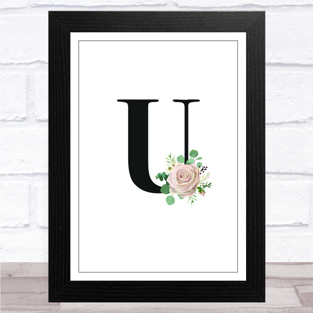 Initial Letter U With Flowers Wall Art Print