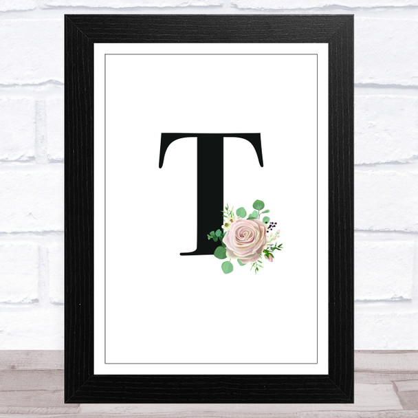 Initial Letter T With Flowers Wall Art Print