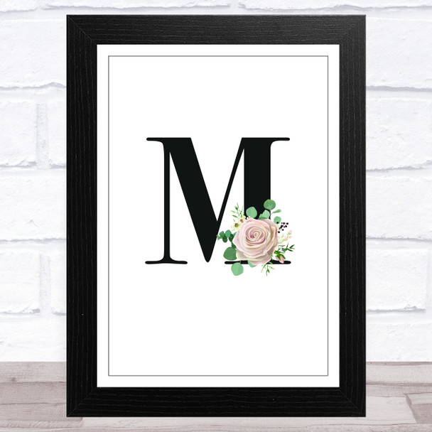 Initial Letter M With Flowers Wall Art Print